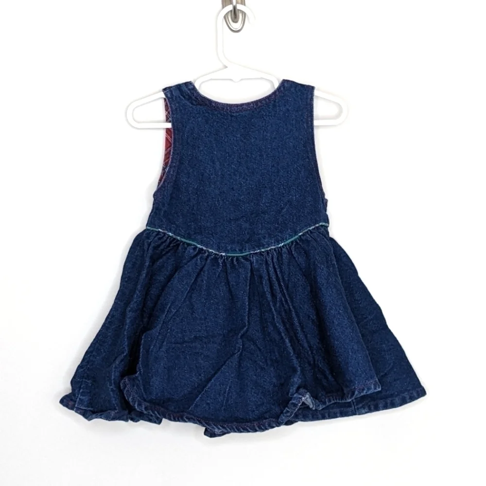 Vintage Oshkosh Plaid Denim Ruffle Full Skirt Jumper Overalls 2T